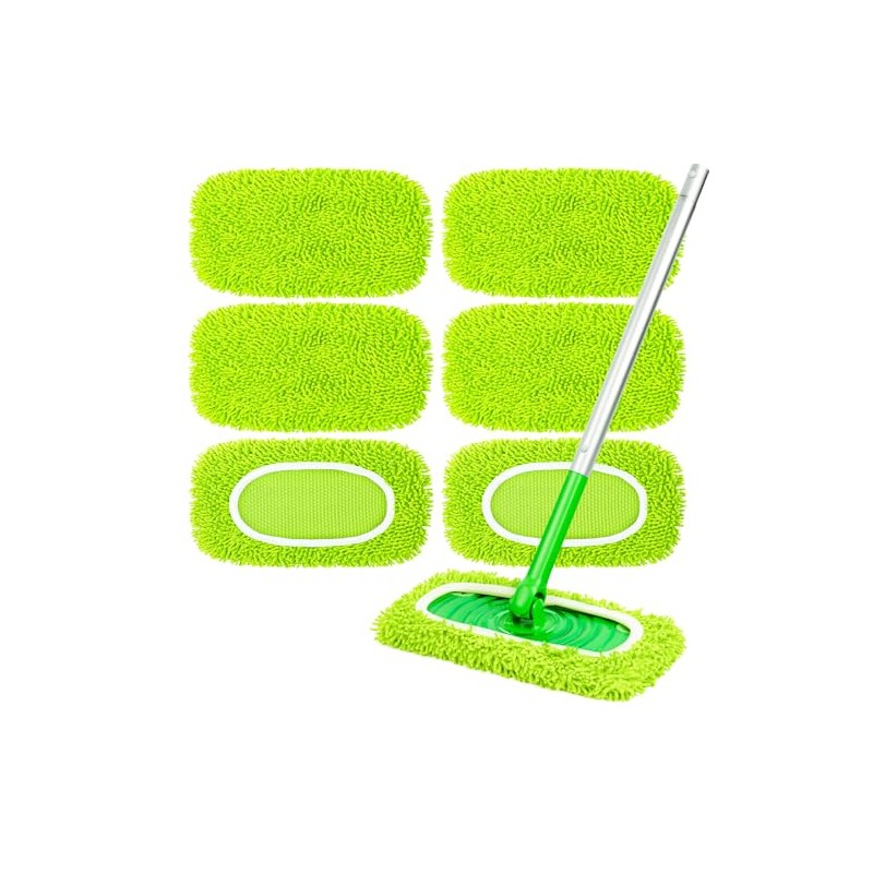 6-Pack Reusable Mop Pads Fit Swiffer Sweeper, Microfiber Cleaning Mop