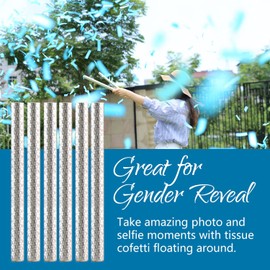 Gender Reveal Confetti Wands Blue 6Pack Biodegradable Tissue Paper Confetti Flick Flutter Sticks for Boy Baby Shower Party Decorations Supplies - Blue 14inch