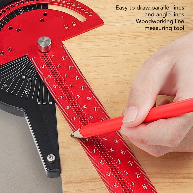 Woodworkers Edge Ruler Aluminum Alloy Red Black Adjustable Angle T