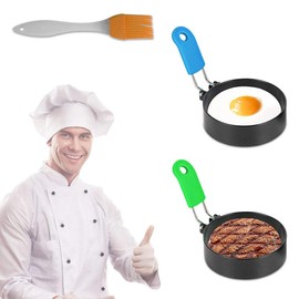 Egg Ring Tezam Stainless Steel Egg Ring with Anti-scald Handle with an Oil Brush Non Stick Coating Breakfast Tool for Eggs Frying/Shaping (2PCS)