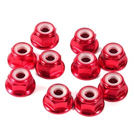 10 PCS Hex Self Lock Nuts M4 Self Locking Metal Nuts CNC Aluminum Flanged Nuts Red for Fasteners