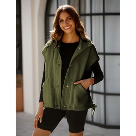 Yeokou Women's Fleece Vest Casual Sleeveless Button Down Winter Warm Sherpa Jacket with Pockets(ArmyGreen-L)