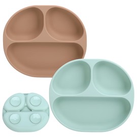 AULEGE Suction Plates for Babies and Toddlers, Set of 2 Silicone Toddler Plates with Suction, Food Grade Silicone Divided Plates for Kid Feeding, Food Storage, BPA Free, Dishwasher&Microwave Safe