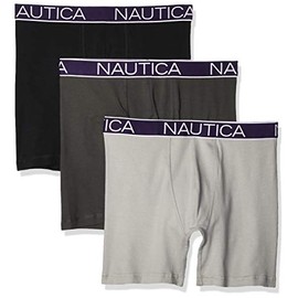 Nautica Men's 3-Pack Classic Cotton Stretch Boxer Briefs, Black/Charcoal/Alloy, Small