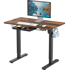 SHW 40-Inch Electric Height Adjustable Standing Desk with Drawer, Memory Preset and Cable Management Tray, Rustic Brown