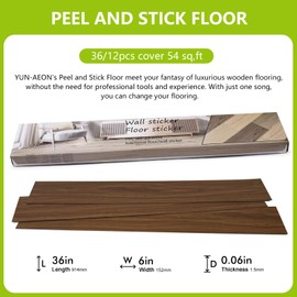 Yun-aeon Brown Peel and Stick Floor Tiles 12-Pack 18 Sq Ft Brown Stripe Self Adhesive Wood Grain Planks Removable Vinyl Flooring Art Deco for Bedroom Living Room