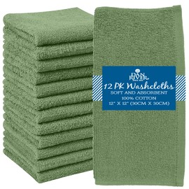 DAN RIVER - Paños 100% algodón, paquete de 12 paños faciales y corporales de alta calidad, toallas esenciales de secado rápido para baño, manos, cocina y limpieza, paños de bebé | 12 x 12 pulgadas,