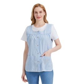 Nanxson Women Cobbler Apron with 2 Patch Pockets,Smock with Buttons for Work Chef kitchen CF3178, Blue, Large