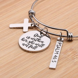 Memgift God is within Her She Will Not Fall Cross Bracelet for Women Birthday Christmas Bible Verse Jewelry Gift