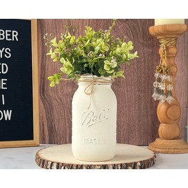 Artificial Flowers with Vase, Mason Jars Centerpiece Decorations Table Centerpiece Artifical Eucalyptus - Hand Painted and Distressed - 32 oz, Rustic Centerpieces Farmhouse Centerpiece with Flowers