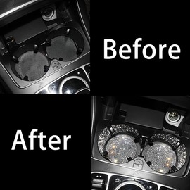 CGEAMDY Car Drink Holder Coaster, Pack of 2 7 cm Bling Rhinestone Non-Slip Insert Coasters, Universal Glitter Crystal Cup Holder Coaster, Car Interior Decor Accessories for Women (White)