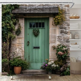 EVRCVAR Rustic Farmhouse Shower Curtain Farm Stone Wall Green Leaf Vine Floral Garden Nature Western Country Bathroom Curtain Fabric with Hooks(70" WX70 H)