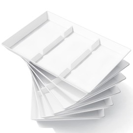 Bandeja de servir dividida Lifewit de pástico, 6 piezas, Color blanco, Bandejas reutilizables para comida, Servir té/bebidas/aperitivos/cena, para cocina, bar, restaurante, 38.1 x 25.4 cm