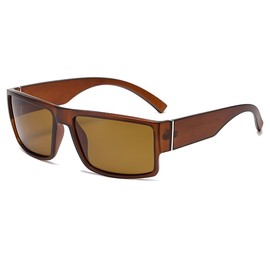 YAMEIZE Polarised Rectangular Sunglasses for Men - Retro Square Polarized sunglasses Thick Frame UV400 (Brown Brown)