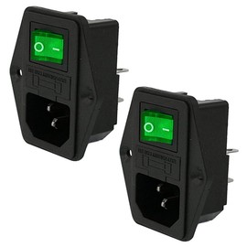 Ganasome 2 Sets IEC320 C14 Inlet Module Power Socket - AC 250V 10A, 4 Terminals, DPST Rocker Switch with Fuse Switch & Green Light for Lab, Fitness & Industrial Equipment