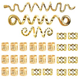 KIPTVO 28PCS Spiral Dreadlocks Hair Jewelry Rings Aluminum Hair Accessories Dreadlocks Metal Hair Cuffs Alloy Braid Accessories for Hair Decorating DIY Hair Braid Jewelry (Gold)