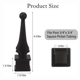 ZXNhome 10pcs Metal Fence Finials Fits 3/4" Square Post - Aluminium Alloy Four Sided Spire Wing Tip Black Finial Fence Toppe, for Yard Garden Lawn Iron Picket Fence Finial Tops Decoratio