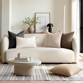 EMEMA Pack of 2, 18 x 18 Inch, Textured Boucle Throw Pillow Covers Cozy Soft Accent Solid Cushion Cases Decorative Dark Coffee Pillowcases for Couch Sofa Chair Bedroom Living Room Home Decor