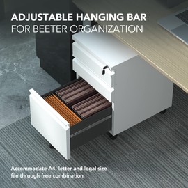 FLEXISPOT Mobile File Cabinet for Home Office Under Desk Storage with Lock Keys 3 Drawer File Cabinet for Legal/Letter/A4 File, White