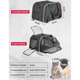 KEMIMOTO Dog Cat Pet Carrier Expandable for Less Than 20 lbs Pets Travel Bike Portable Folding Soft-Sided Dog Carriers for Touring Cruiser Trike Car Black