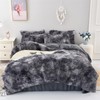 chovy Faux Fur Tie-Dyed Black Gray White Colorful Comforter Sets