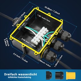 Junction Box IP68 Waterproof Cable Connector, Kohree Clamping Box for Outside Larger 4-Way Connection Box for 4 mm - 14 mm Cable Diameter M25 Cable Gland PC and PVC