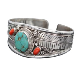 Jotml Men's Bangle, Turquoise Accessories, Indian Jewelry, Leaf Pattern, Bohemian, Navajo, American Casual, Fashion, Metal