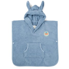 PandaHome Children's Bath Poncho, Terry Cloth Poncho for Boys and Girls, 100% Cotton, Dressing Gown with Hood, Quick-Drying, Soft, Absorbent Bathrobes, 400 g/m², blue