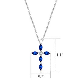 UEUC Silver Birth Stones Cross Necklace for Women, Oval Crystal Religious Faith Cross Pendant Necklace for Ladies Jewelry Gifts with 18’’+2’’ Chain(#9)