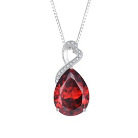 FJ Pear Cut Garnet Necklaces for Women 925 Sterling Silver Teardrop Pendant Necklace January Birthstone Jewellery Gifts for Her