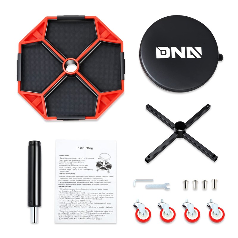 DNA MOTORING TOOLS-00253 Adjustable Height Pneumatic Garage Seat Rolling Mechanic
