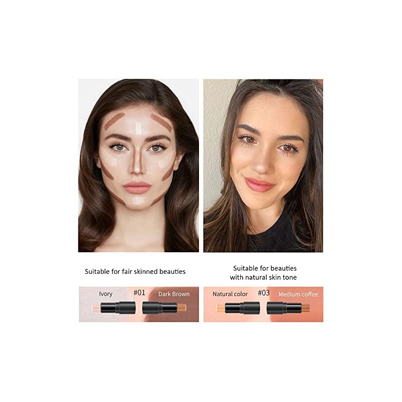 2 Colors Cream Contour Sticks Makeup Kit, Primer Face Highlighter