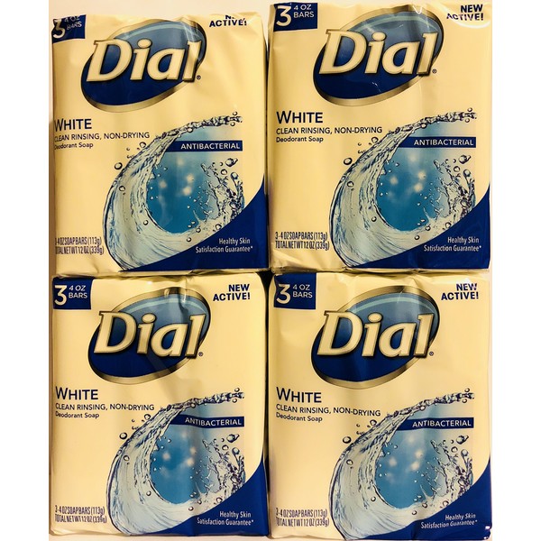 Dial White Antibacterial Bar Soap, 4-Ounce Bars, 3-Count (Pack of 4)