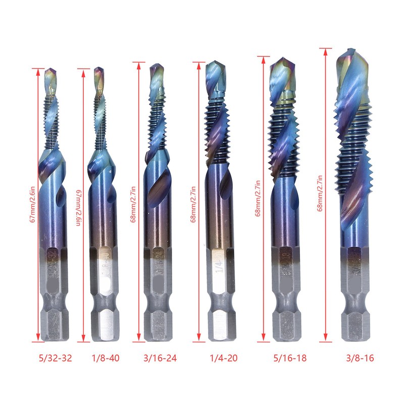 6Pcs Spiral Tap Drill Multifunctional HighSpeed Steel Hex Shank Drill