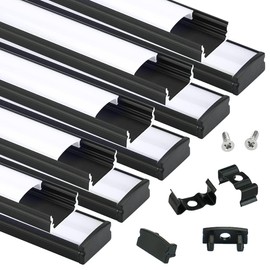 Muzata 10Pack 6.6FT/2M LED Channel Black Aluminum U Shape LED Diffuser Channel with Milky White Cover Easy Installation U1SW BW 2M