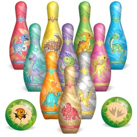 KAEGREEL Kids Bowling Set for Toddlers with 10 Pins + 2 Soft Balls, Mini Dinosaur Bowling Toy Set Indoor Outdoor Sport Game Toys, Small Lawn Bowling Xmas Gifts for 2 3 4 5 6 Years Old Boys Girls