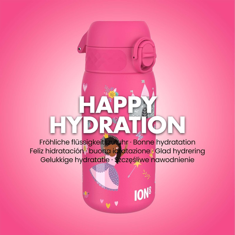 Ion8 Leak Proof Kids Water Bottle, Stainless Steel, Princess, 400