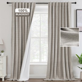 Linen Blackout Curtains Extra Long Living Room Curtains 108 Inches Chenille Thick Linen Heat Cold Light Blocking Noise Reduction 9ft Long Floor to Ceiling Patio Sliding Door Curtain,52"W x 108"L,Stone