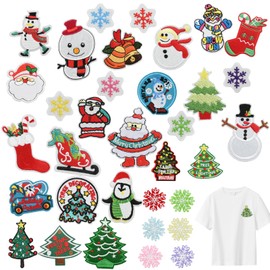 Bekecidi 34 Pcs Christmas Iron on Patches, Xmas Tree Snowflakes Embroidery Cloth Applique Sew-on Patches for Christmas Clothing DIY Craft Decoration, Festival Ornaments