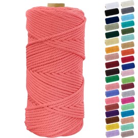 Binwat Macrame Cord Thick Natural Cotton Cord DIY Crafts Yarn Thread Twisted Spool Twine String Cotton Rope for Wall Hanging,Plant Hangers,Knitting,Decorative Projects 4mm x100m (Watermelon pink)