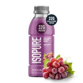 Isopure Zero Carb 32g Clear Protein Ready-to-Drink, Whey Protein Isolate, Grape Frost, 12 Pack (Packaging May Vary)