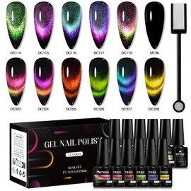 MTSSII Cat Eye Gel Polish Set, 13PCS Magnetic Gel Nail Polish Kit with Magnet, Soak Off UV Cateye Gel Polish Kit Glitter Nail Art DIY Salon Gifts For Women 7ml/0.24fl.oz