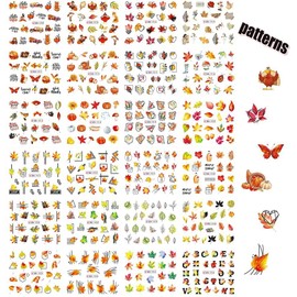 24 Sheets Fall Nail Stickers Thanksgiving Nail Art Decals Turkey Maple Leaf Pumpkin Nail Design Water Transfer Nail Art Stickers for Women Girls Kids DIY Nail Art Accessories