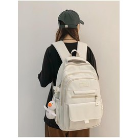 MININAI Student Backpack for Teen Girls Boys Preppy Elementary Middle School College Bookbags Cute Aesthetic Trendy Daypack (White)