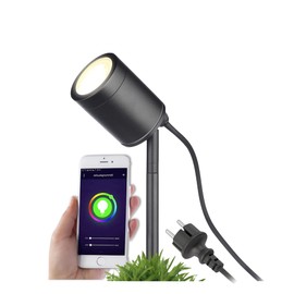 lambado Smart LED Garden Light with Ground Spike and RGB Colour Changing - Alexa & Google Home Compatible - Black Garden Spotlight Waterproof IP67 Includes 1.5 m Cable with Plug
