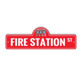 Fire Station Plastic Street Sign - 7 Inch X 20 Inch Gift Emergency Safety Hero Firefighter Truck Ladder Decor Brave Rescue Station