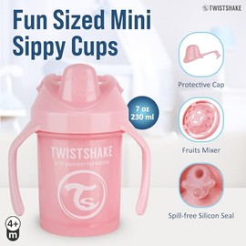 Twistshake Mini Cup Vaso Entrenador Bebe 230 ml | Vaso Antiderrame con Boquilla Blanda y Mezclador de Frutas | Hecho de Polipropileno y Libre de BPA |