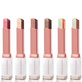 6Pcs Double Color Eyeshadow Stick Set,Natural Glitter Gradient Cream Eyeshadow Sticks for Women,Rotating Upgraded Glitter Gradient Long Lasting Waterproof Shimmer Cream Eyeshadow,Two Tone&Shimmer