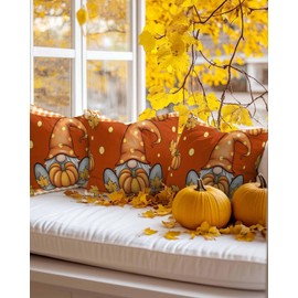 Fall Pillow Covers 20x12 Inch Set of 2 Pumpkin Gnome Throw Pillow Cover Decorative Pillowcase Maple Leaf Orange Plaid Thanksgiving Pillow Cases for Couch Sofa Bed Fall Decor Lumbar Cushion Covers