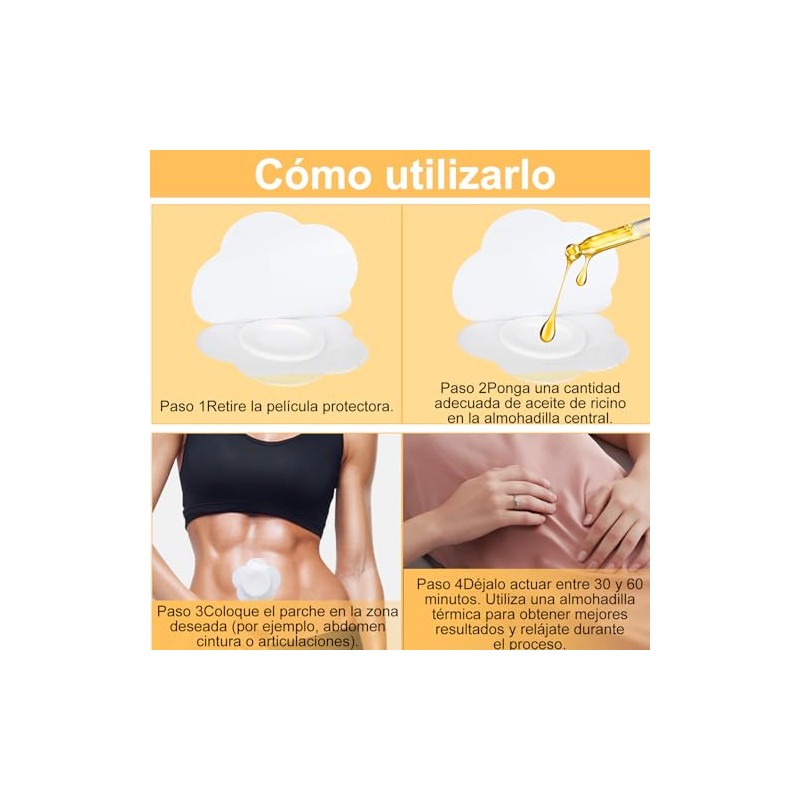 100 Parches Autoadhesivos de Aceite de Ricino para Ombligo, Sin